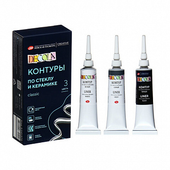Контуры для работ по стеклу и керамике "Декола", НАБОР 3 цвета, туба по 18 мл, Невская Палитра