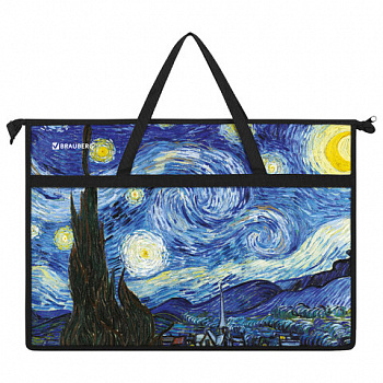Папка для рисунков и чертежей с ручками BRAUBERG А3, пластик, молния сверху, "Van Gogh"