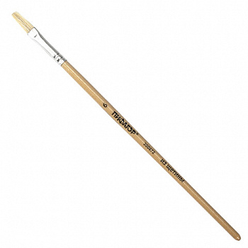Кисть ПИФАГОР, ЩЕТИНА, плоская, № 6, деревянная лакированная ручка, пакет с подвесом