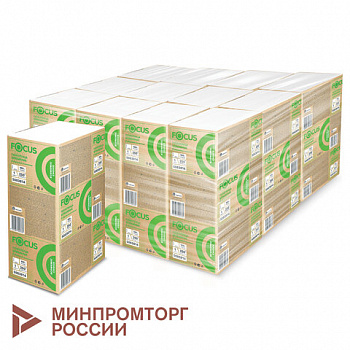 Полотенца бумажные 250 шт. FOCUS (Система H2) Eco, 1-слойные, белые, КОМПЛЕКТ 12 пачек, 24х21,5, Z-сложение