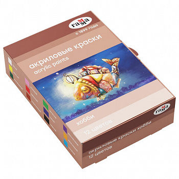 Краски акриловые декоративные ГАММА "Хобби", 12 цветов по 20 мл, в баночках