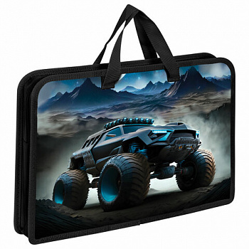 Папка на молнии с ручками ЮНЛАНДИЯ А4, 1 отделение, пластик, ширина 45 мм, "Space driver"