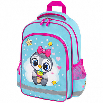 Рюкзак ПИФАГОР SCHOOL, 1 отделение, 3 кармана, "Smart penguin", 38x28х14 см
