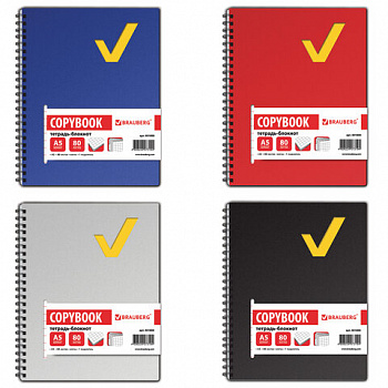 Тетрадь-блокнот 80 л., А5, 160х207 мм, BRAUBERG, клетка, гребень, обложка пластиковая, 1 разделитель, "Tag"