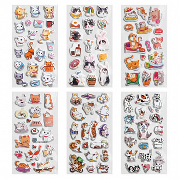 Наклейки зефирные "Котики", 18х9,5 см, ассорти 6 видов, FUNSTER (ФАНСТЕР)