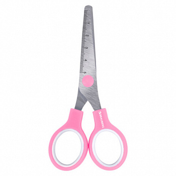 Ножницы BRAUBERG KIDS 130 мм, ручки розовые, закругленные лезвия с линейкой