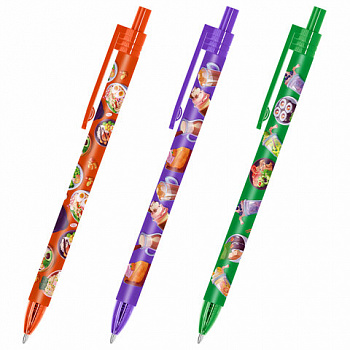 Ручка шариковая автоматическая с принтом FUNSTER "TASTY FOOD", корпус soft-touch, СИНЯЯ, пишущий узел 0,7 мм, линия письма 0,35 мм