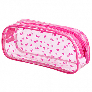 Пенал-косметичка BRAUBERG LUCENT на молнии, прозрачный, "Hearts", 21х5х9 см