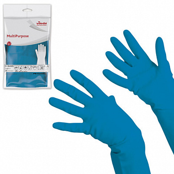 Перчатки МНОГОРАЗОВЫЕ резиновые VILEDA многоцелевые, х/б напыление, ПРОЧНЫЕ, размер 9,5-10, XL (очень большой), синие, вес 72 г