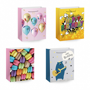 Пакет подарочный (1 штука) 33х13х45см (XL) "Birthday Collection", ассорти, фольга, ЗОЛОТАЯ СКАЗКА