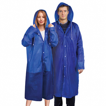 Дождевик плащ синий на кнопках, EVA, многоразовый прочный, чехол в комплекте, универсальный размер, SHAMAANI (ШАМААНИ)
