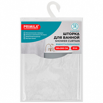 Шторка для ванной EVA, 180х200 см, кольца в комплекте, БЕЛЫЕ ЛИНИИ, PRIMILA (ПРИМИЛА)