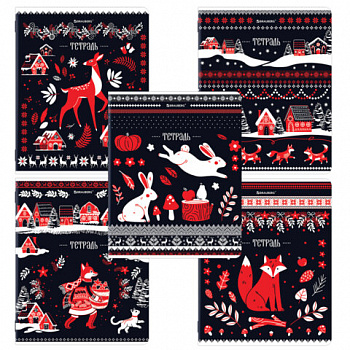 Тетрадь А5, 48 л., BRAUBERG, скоба, клетка, TWIN-лак, Орнамент из сказки (микс в спайке)