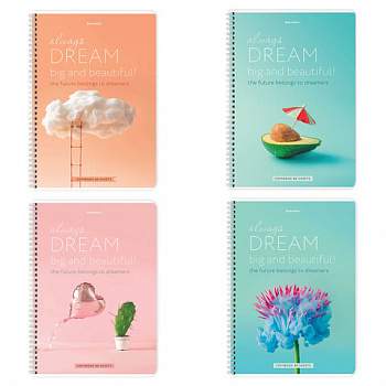 Тетрадь А4, 80 л., BRAUBERG, гребень, клетка, обложка картон, "Dream"