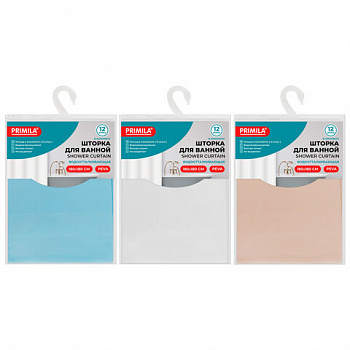 Шторка для ванной PEVA, 180х180 см, кольца в комплекте, 3 цвета ассорти (белый, голубой, коричневый), PRIMILA (ПРИМИЛА)