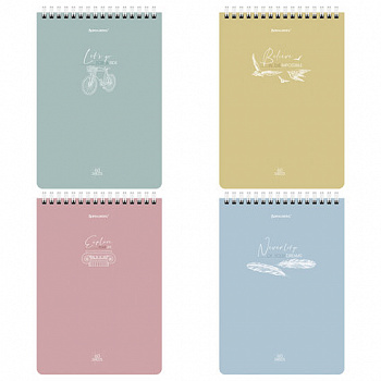 Блокнот А5 (146х206 мм), 60 л., гребень, картон, клетка, BRAUBERG, "Pastel"