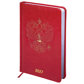 Ежедневник датированный 2027 А5 138х213мм BRAUBERG State, под кожу, красный