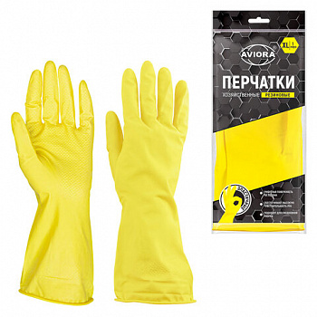 Перчатки МНОГОРАЗОВЫЕ латексные AVIORA, хлопчатобумажное напыление, размер 9-10, XL (очень большой), желтые, вес 38 г, 402-569