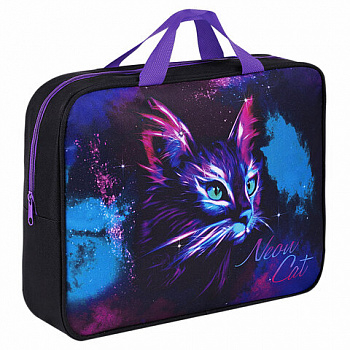 Папка на молнии с ручками BRAUBERG А4, 1 отделение, полиэстер, 80 мм, "Neon cat"