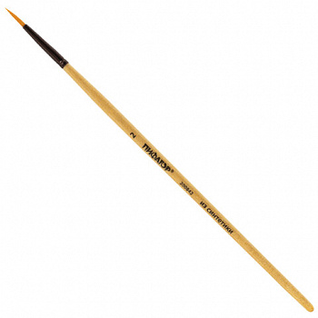 Кисть ПИФАГОР, СИНТЕТИКА, круглая, № 2, деревянная лакированная ручка, с колпачком