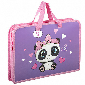 Папка на молнии с ручками ЮНЛАНДИЯ А4, 1 отделение, пластик, ширина 45 мм, "Sweet Panda"