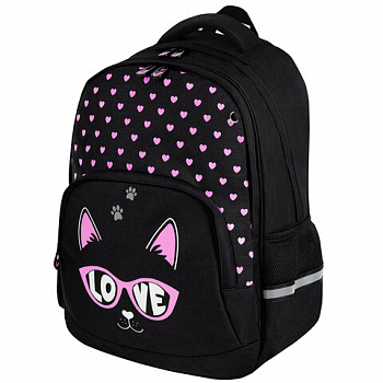 Рюкзак BRAUBERG SOFT, 2 отделения, 3 кармана, "Cool cat", СВЕТЯЩИЙСЯ, 40х31х15 см