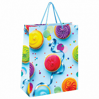 Пакет подарочный (1 штука) 26x13x32 см, ЗОЛОТАЯ СКАЗКА "Кексики", ламинированный