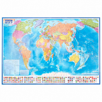 Карта мира политическая 199х134 см, 1:15,5М, с ламинацией, интерактивная, европодвес, BRAUBERG