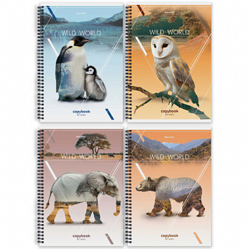 Тетрадь А4, 80 л., BRAUBERG, гребень, клетка, глянцевый лак, WILD