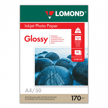 Фотобумага глянцевая, А4, 170 г/м2, односторонняя, 50 листов, LOMOND