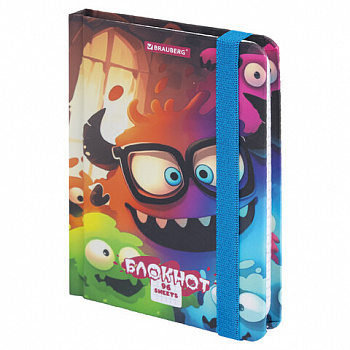 Блокнот с резинкой в клетку 96 л., МАЛЫЙ ФОРМАТ А6, 109х148 мм, BRAUBERG, кросс-серия "МОНСТРИКИ"