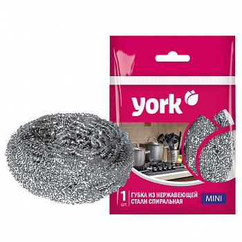 Губка (мочалка) металлическая, спиральная, 15г, МИНИ, для посуды, гриля, плиты, YORK,