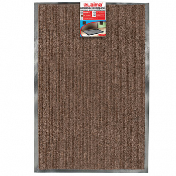 Коврик входной ворсовый влаго-грязезащитный 60х90 см, толщина 7 мм, ребристый, коричневый, LAIMA