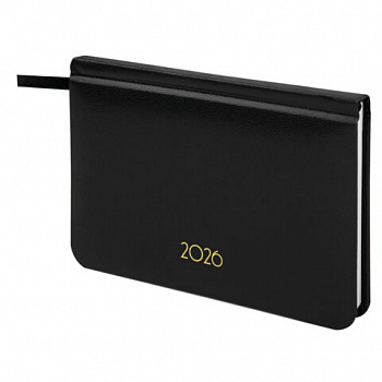 Еженедельник датированный 2026, МАЛЫЙ ФОРМАТ 95х155 мм, А6, BRAUBERG "Select", балакрон, черный