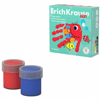 Гуашь пальчиковая ERICH KRAUSE "Baby" с алоэ вера, 9 цветов по 20 мл, картонная упаковка