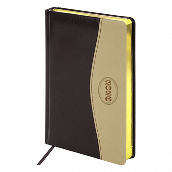 Ежедневник датированный 2026, А5, 138x213 мм, BRAUBERG "De Luxe", под кожу, коричневый/бежевый