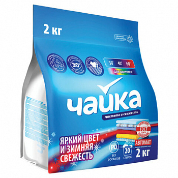 Стиральный порошок автомат для цветного белья 2кг ЧАЙКА "Зимняя свежесть", СОНЦА Бела