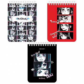 Блокнот МАЛЫЙ ФОРМАТ А6 108х145 мм, 40 л., гребень, картон, клетка, BRAUBERG, "Anime emotions"