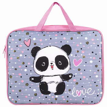 Папка на молнии с ручками BRAUBERG А4, 1 отделение, полиэстер, 80 мм, "Funny panda"