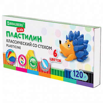 Пластилин классический BRAUBERG KIDS, 6 цветов, 120 г, стек, ВЫСШЕЕ КАЧЕСТВО