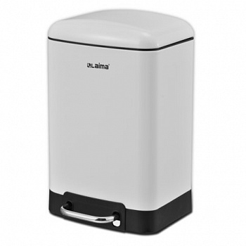 Ведро мусорное с педалью 6 л, крышка с доводчиком, белое матовое, металл, LAIMA ULTRA
