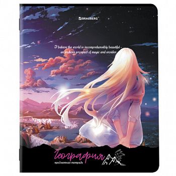 Тетрадь предметная "ANIME GIRLS" 48 л., матовая ламинация, ГЕОГРАФИЯ, клетка, подсказ, BRAUBERG