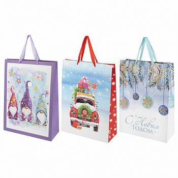 Пакет подарочный (1 штука) новогодний 33x13x45 см, "Artpaper XL", ассорти, ЗОЛОТАЯ СКАЗКА