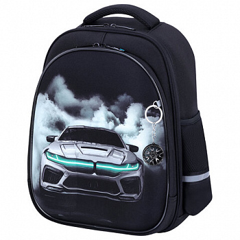 Ранец BRAUBERG STABLE, 2 отделения, с брелком, "Smoky car", LED-ЛАМПОЧКИ, 36х28х16 см