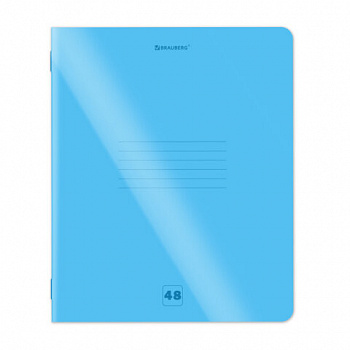 Тетрадь пластиковая обложка (НЕОН) А5 48 листов, скоба, клетка, BRAUBERG "Smart Cover", СИНЯЯ