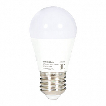 Лампа светодиодная SONNEN EXTRA, 10 (85) Вт, E27, шар, теплый белый, 30000 ч, LED G45-10W-2700-Е27
