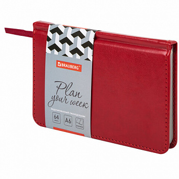 Еженедельник недатированный МАЛЫЙ ФОРМАТ 95х155 мм А6 BRAUBERG "Rainbow", под кожу, 64 л., красный