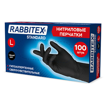 Перчатки нитриловые универсальные 50 пар (100 шт.), размер L (большой), черные, RABBITEX (РАББИТЕКС) Standard