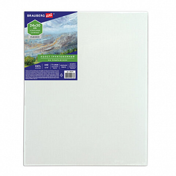 Холст на подрамнике BRAUBERG ART CLASSIC, 24х30 см, 440 г/м2, грунт, 100% хлопок, крупное зерно