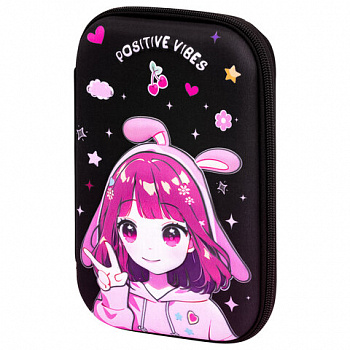 Пенал ЮНЛАНДИЯ большой, 1 отделение, 1 откидная планка, карман, полиэстер/EVA, 22х15х5 см, "Anime sign"